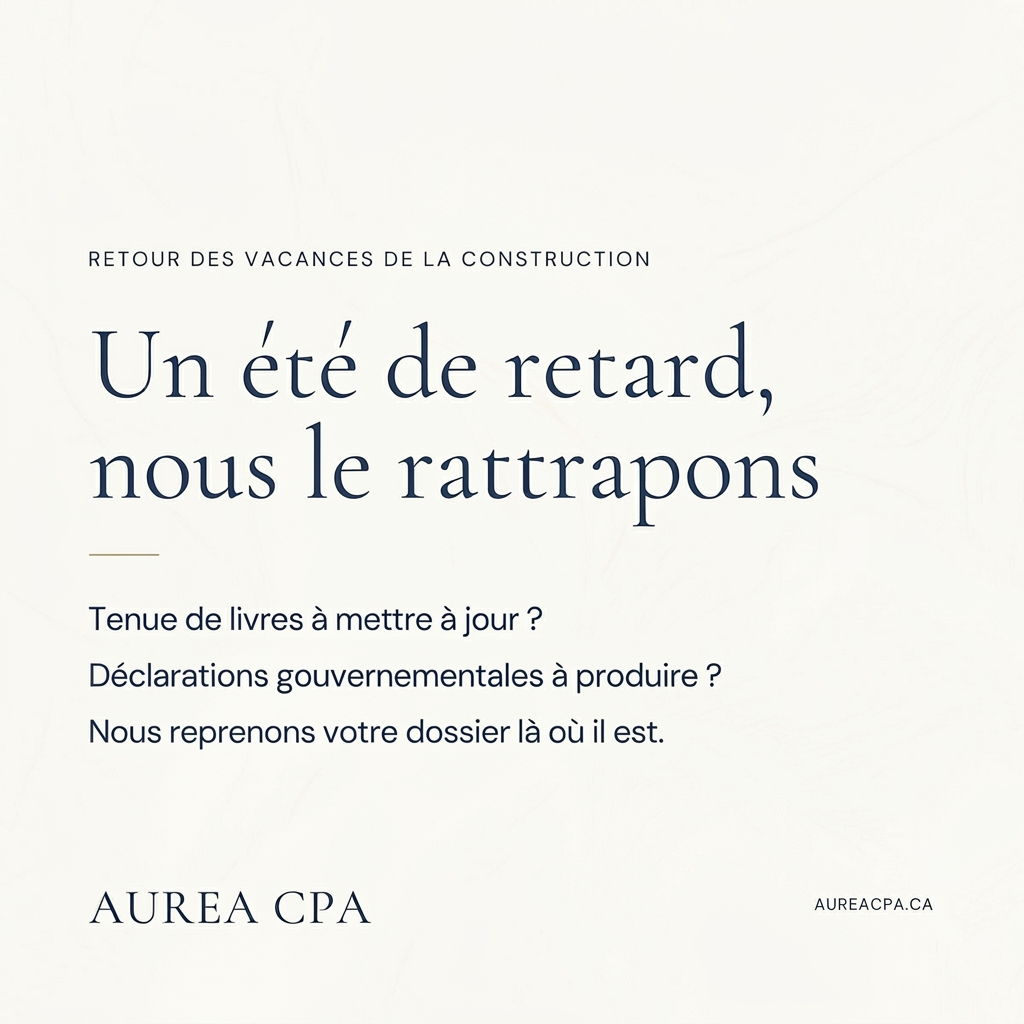 Publication AUREA CPA : retour des vacances de la construction, tenue de livres à mettre à jour